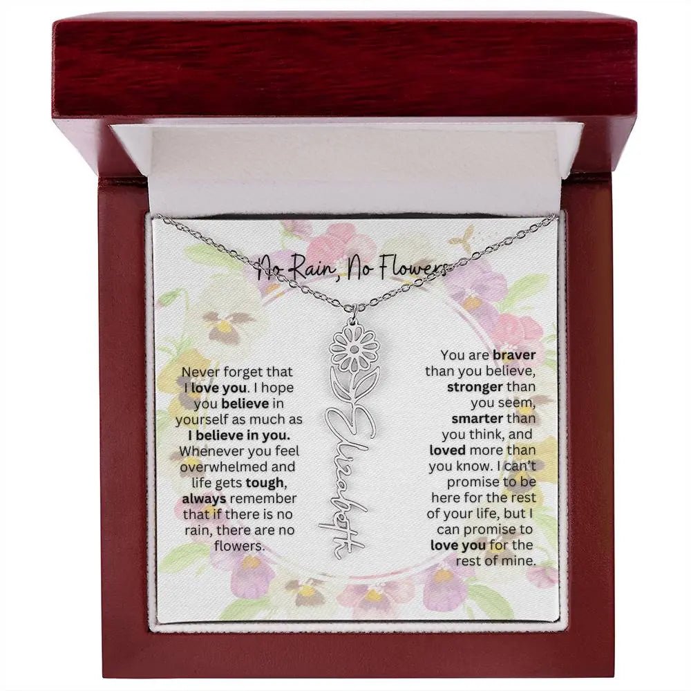Birth Flower Necklace With Name I No Rain - No Flowers | Beautiful Gift for Aunt - Ever Trendy Essentials