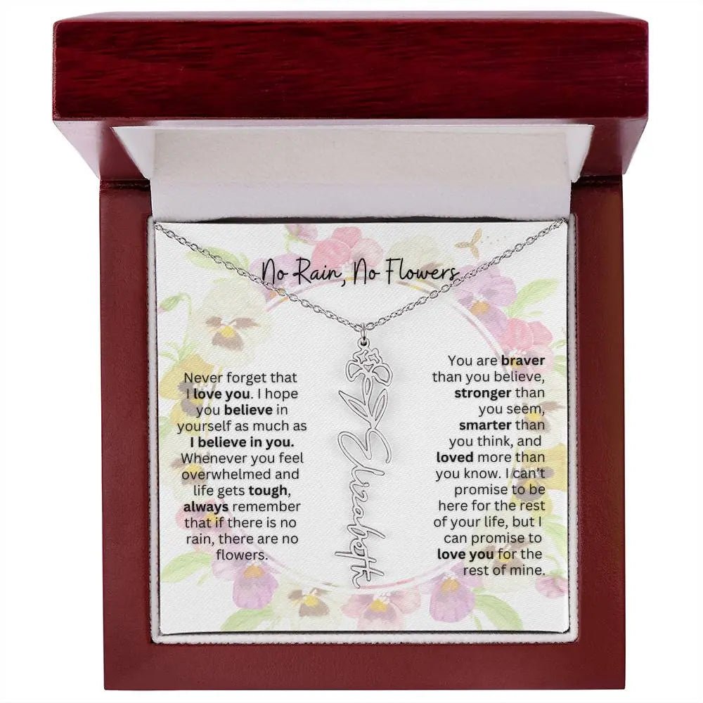 Birth Flower Necklace With Name I No Rain - No Flowers | Beautiful Gift for Aunt - Ever Trendy Essentials