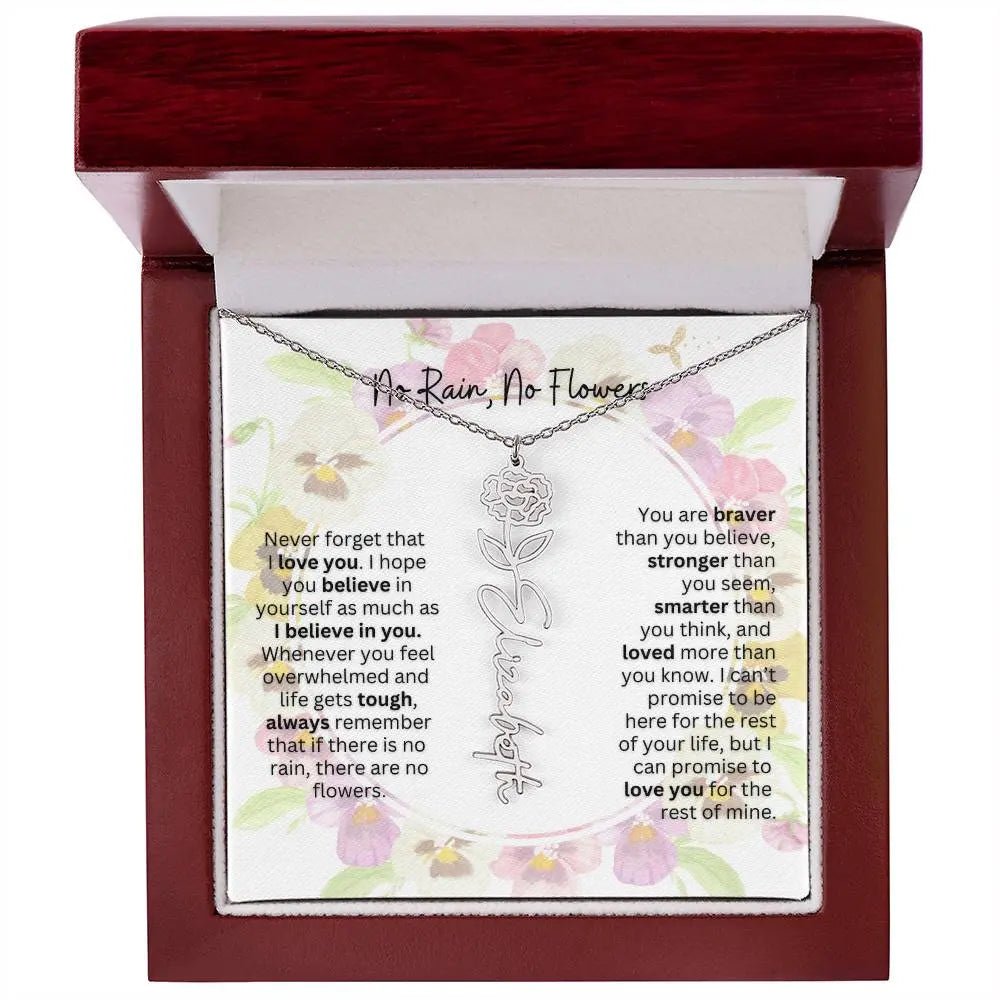 Birth Flower Necklace With Name I No Rain - No Flowers | Beautiful Gift for Aunt - Ever Trendy Essentials
