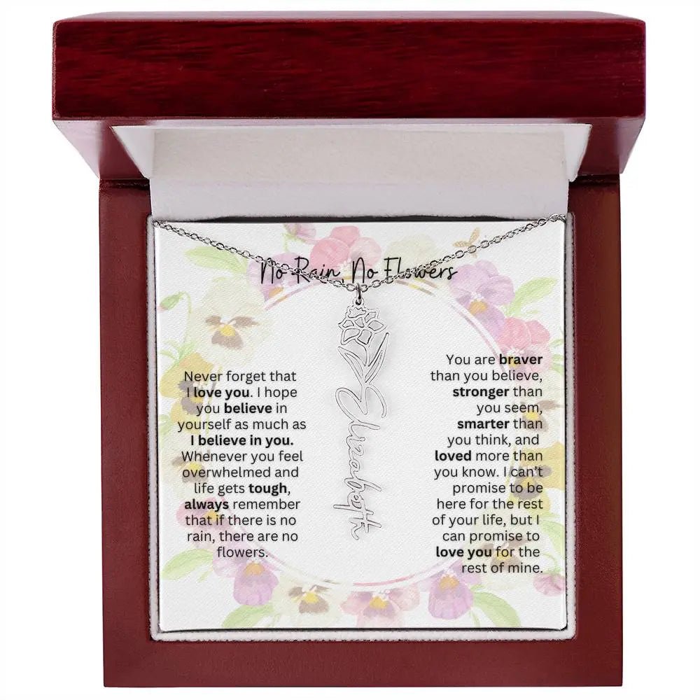 Birth Flower Necklace With Name I No Rain - No Flowers | Beautiful Gift for Aunt - Ever Trendy Essentials