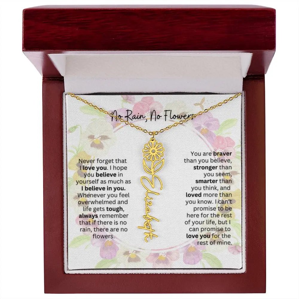 Birth Flower Necklace With Name I No Rain - No Flowers | Beautiful Gift for Aunt - Ever Trendy Essentials