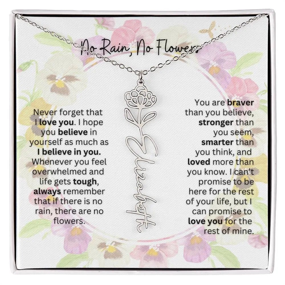 Birth Flower Necklace With Name I No Rain - No Flowers | Beautiful Gift for Aunt - Ever Trendy Essentials