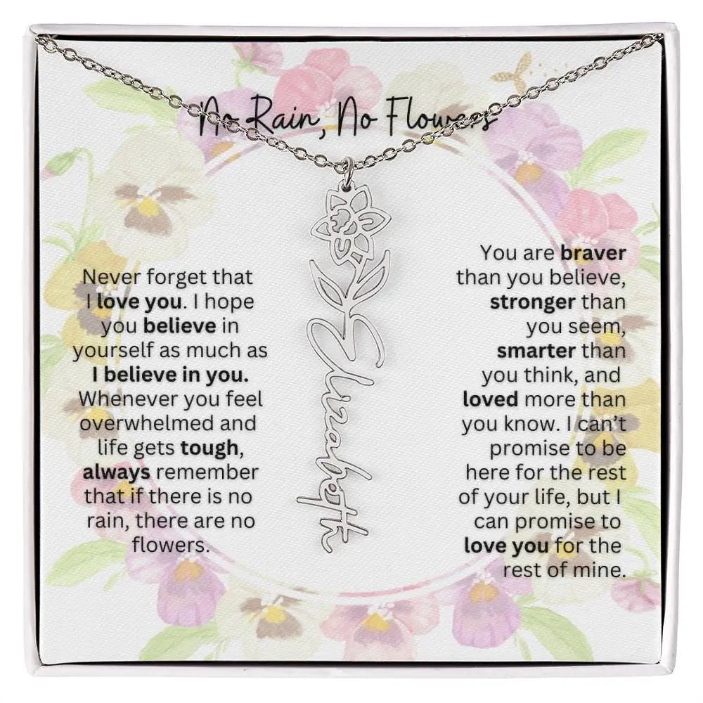 Birth Flower Necklace With Name I No Rain - No Flowers | Beautiful Gift for Aunt - Ever Trendy Essentials