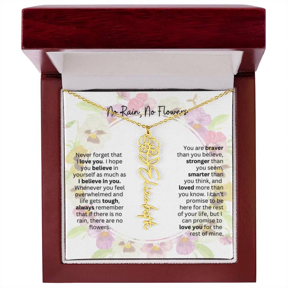 Birth Flower Necklace With Name I No Rain - No Flowers | Beautiful Gift for Aunt - Ever Trendy Essentials