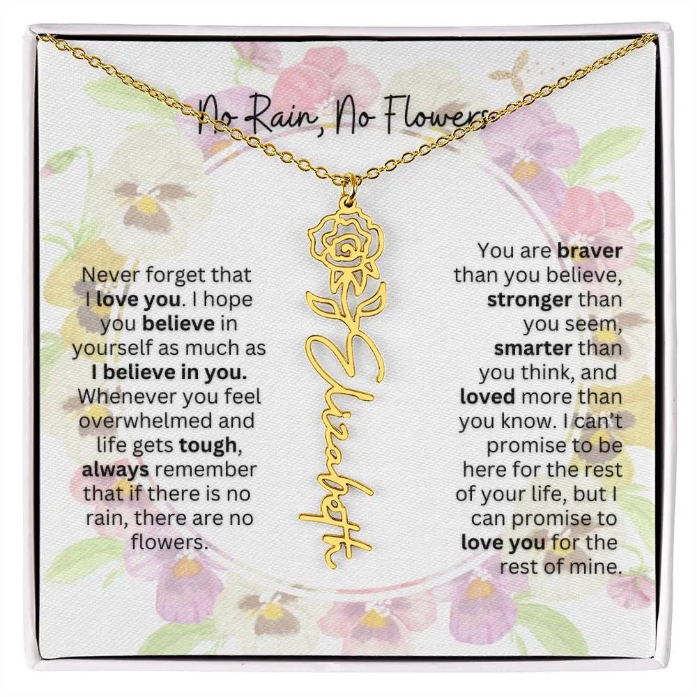 Birth Flower Necklace With Name I No Rain - No Flowers | Beautiful Gift for Aunt - Ever Trendy Essentials