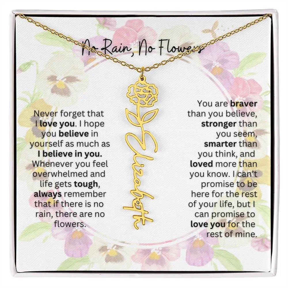 Birth Flower Necklace With Name I No Rain - No Flowers | Beautiful Gift for Aunt - Ever Trendy Essentials