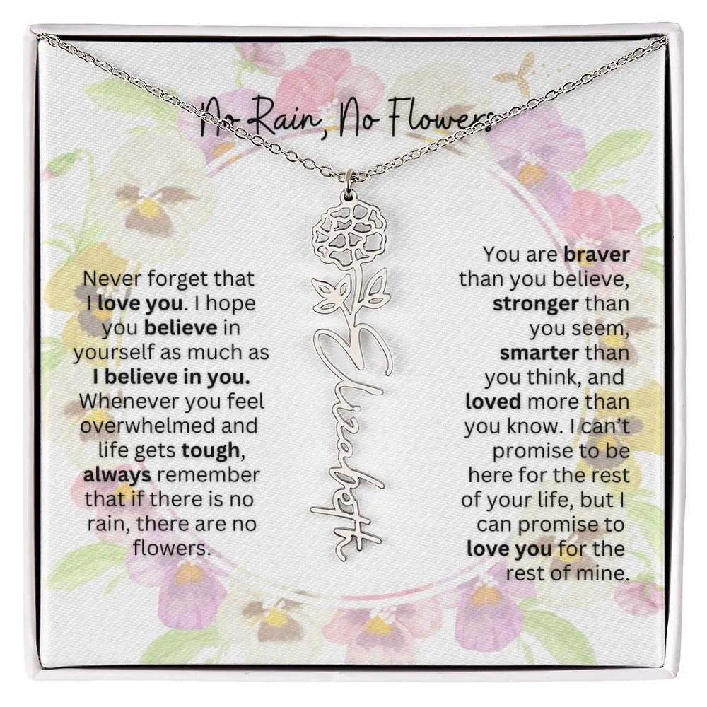 Birth Flower Necklace With Name I No Rain - No Flowers | Beautiful Gift for Aunt - Ever Trendy Essentials
