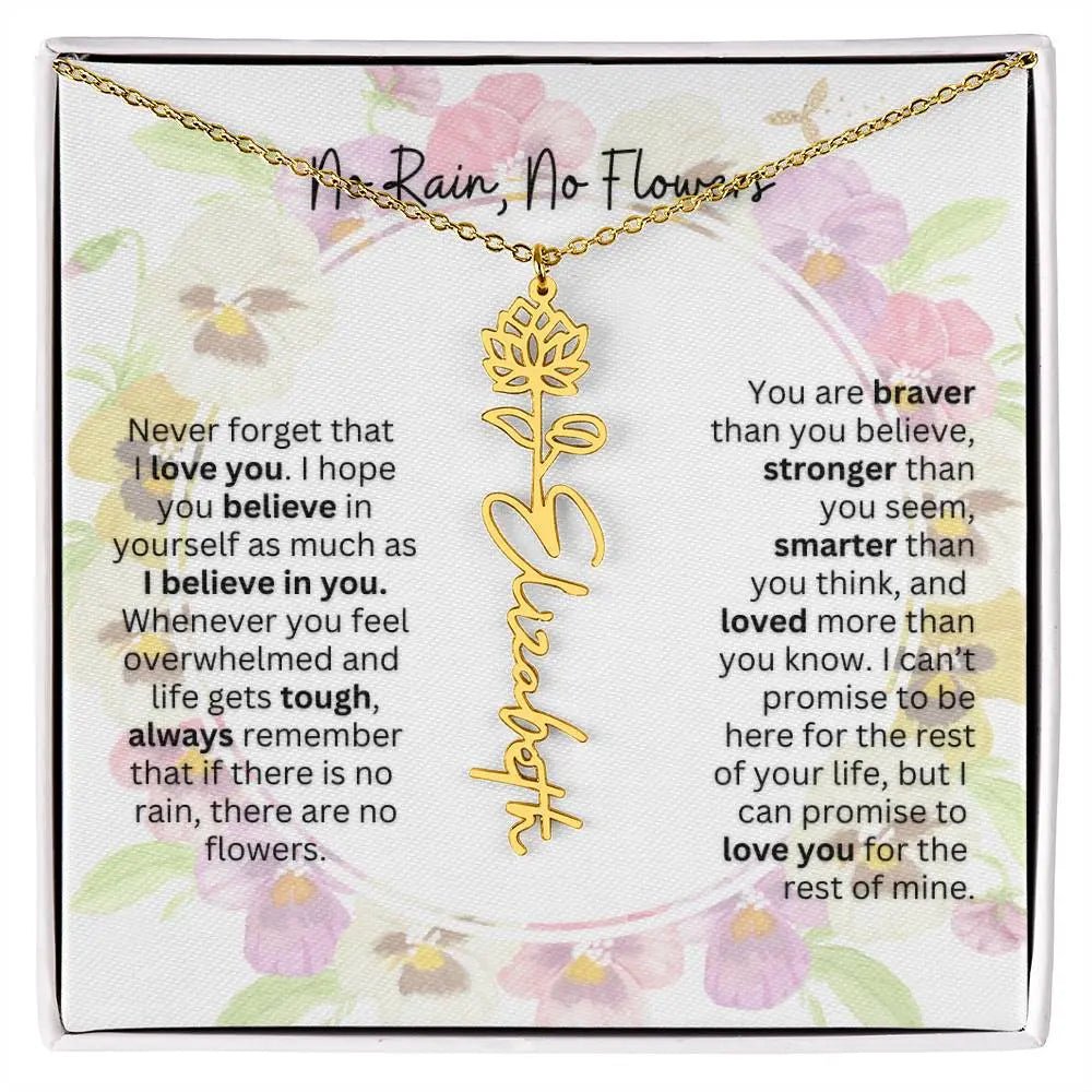 Birth Flower Necklace With Name I No Rain - No Flowers | Beautiful Gift for Aunt - Ever Trendy Essentials