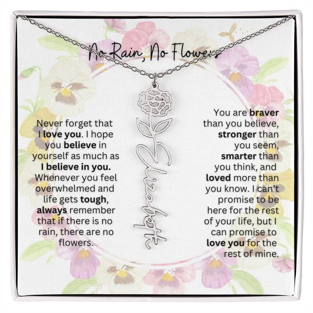 Birth Flower Necklace With Name I No Rain - No Flowers | Beautiful Gift for Aunt - Ever Trendy Essentials