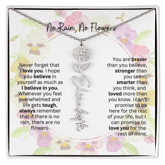 Birth Flower Necklace With Name I No Rain - No Flowers | Beautiful Gift for Aunt - Ever Trendy Essentials