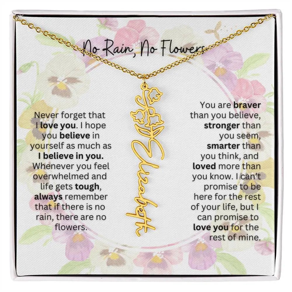 Birth Flower Necklace With Name I No Rain - No Flowers | Beautiful Gift for Aunt - Ever Trendy Essentials