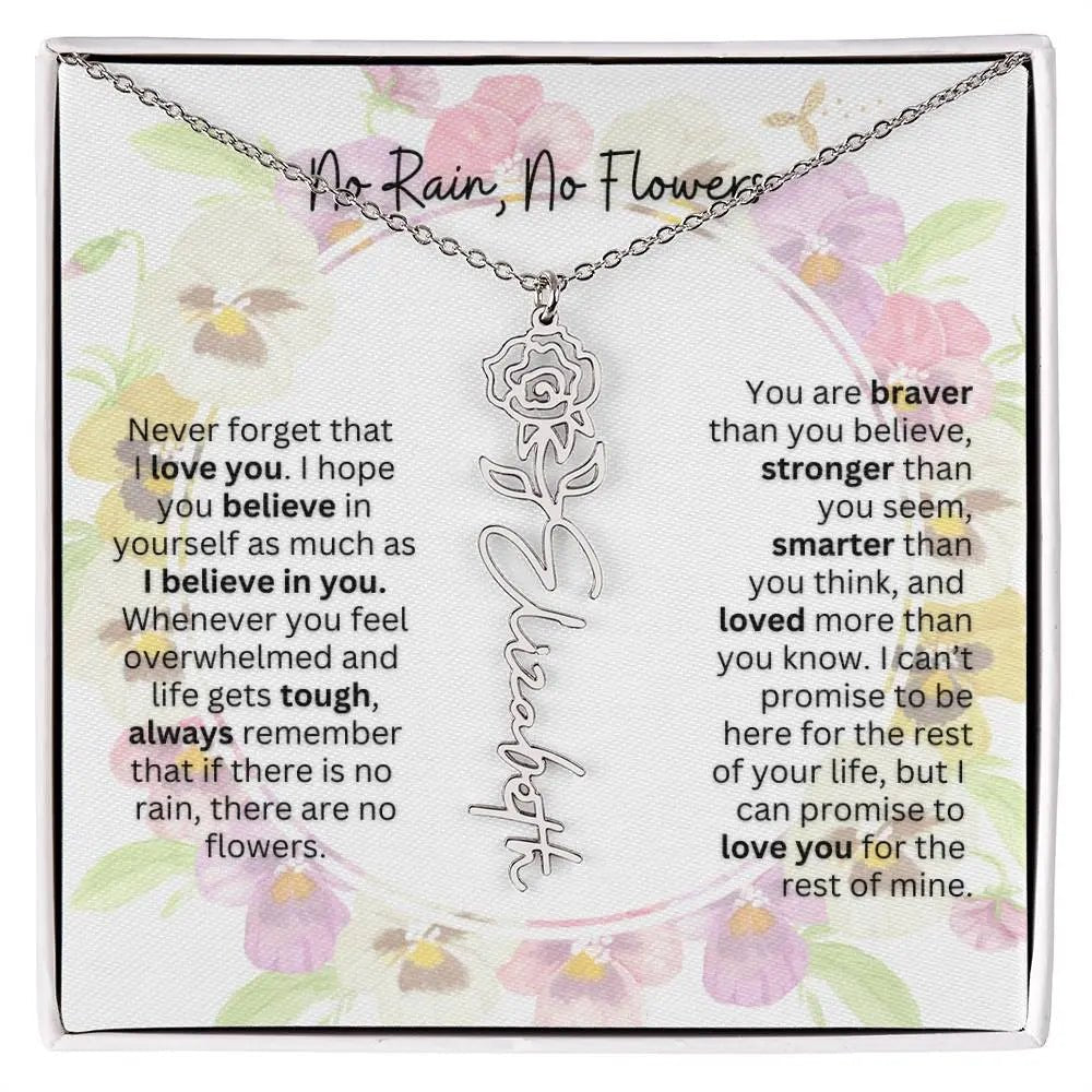 Birth Flower Necklace With Name I No Rain - No Flowers | Beautiful Gift for Aunt - Ever Trendy Essentials