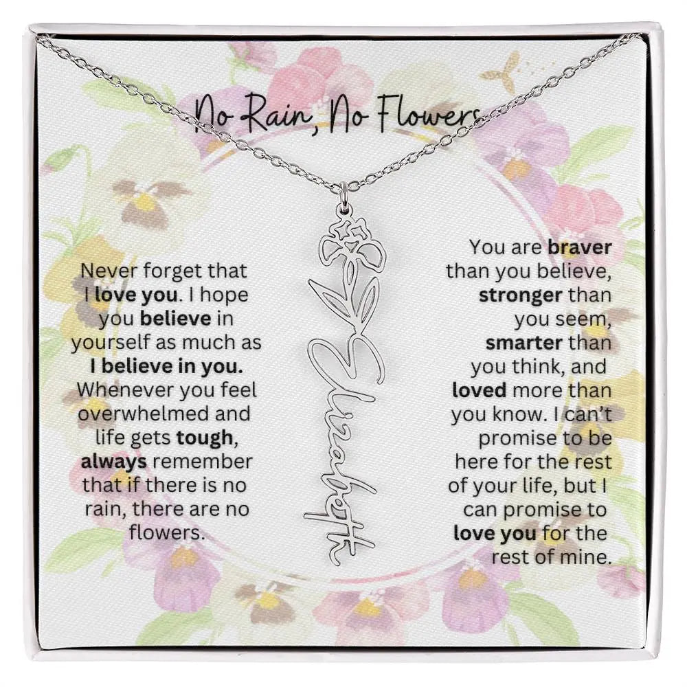 Birth Flower Necklace With Name I No Rain - No Flowers | Beautiful Gift for Aunt - Ever Trendy Essentials