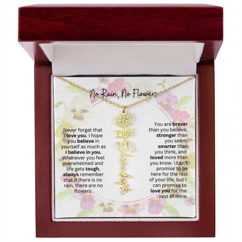 Birth Flower Necklace With Name I No Rain - No Flowers | Beautiful Gift for Aunt - Ever Trendy Essentials