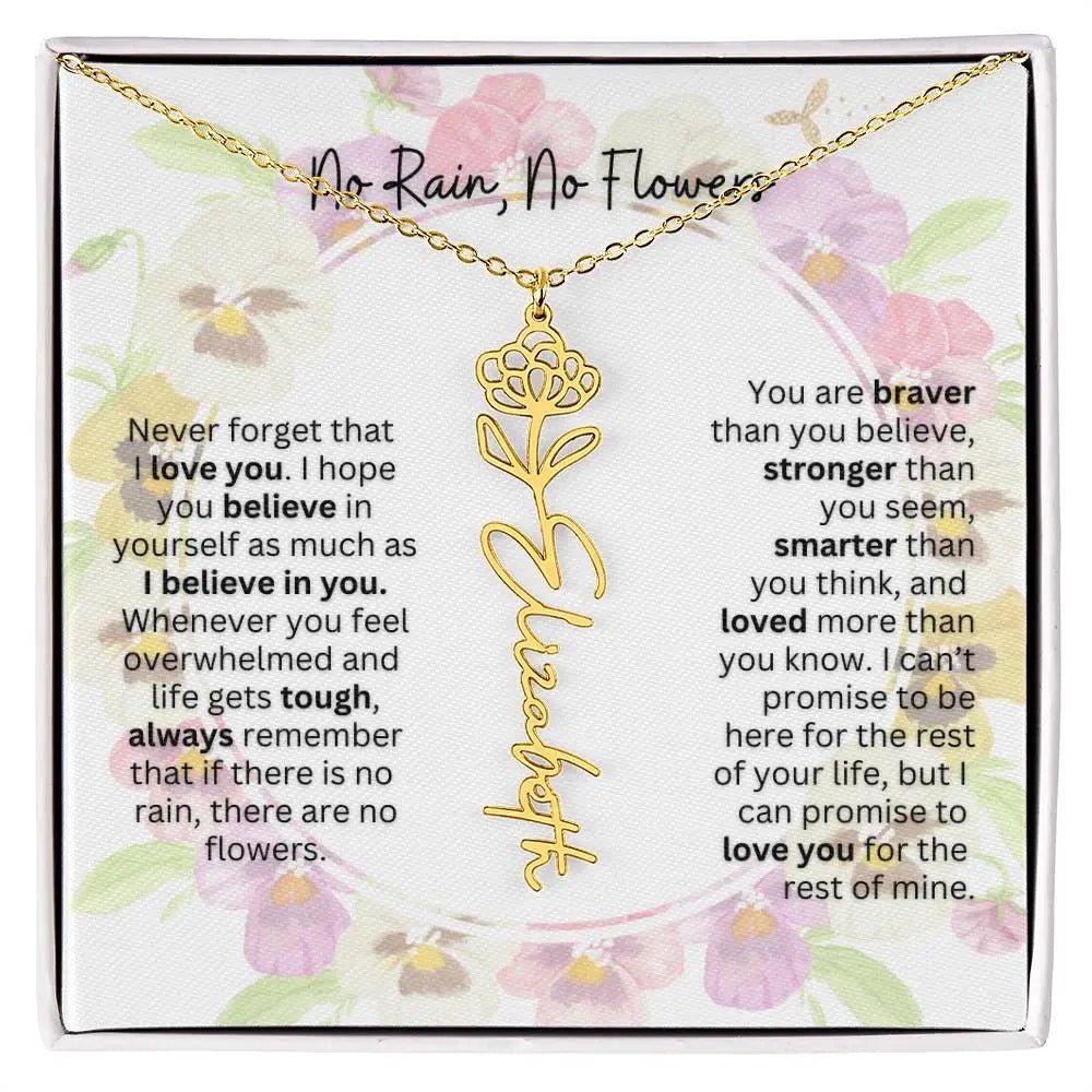 Birth Flower Necklace With Name I No Rain - No Flowers | Beautiful Gift for Aunt - Ever Trendy Essentials