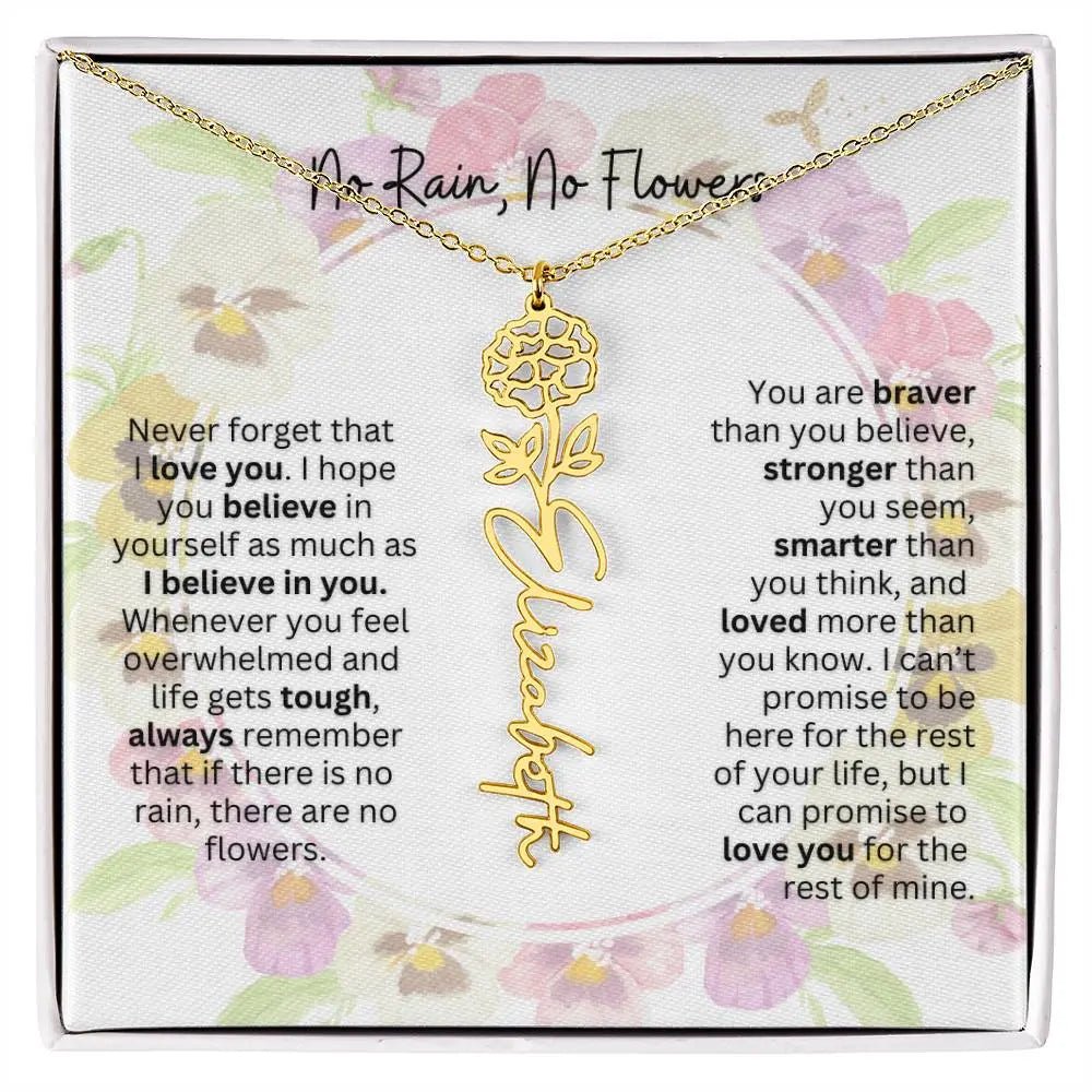 Birth Flower Necklace With Name I No Rain - No Flowers | Beautiful Gift for Aunt - Ever Trendy Essentials