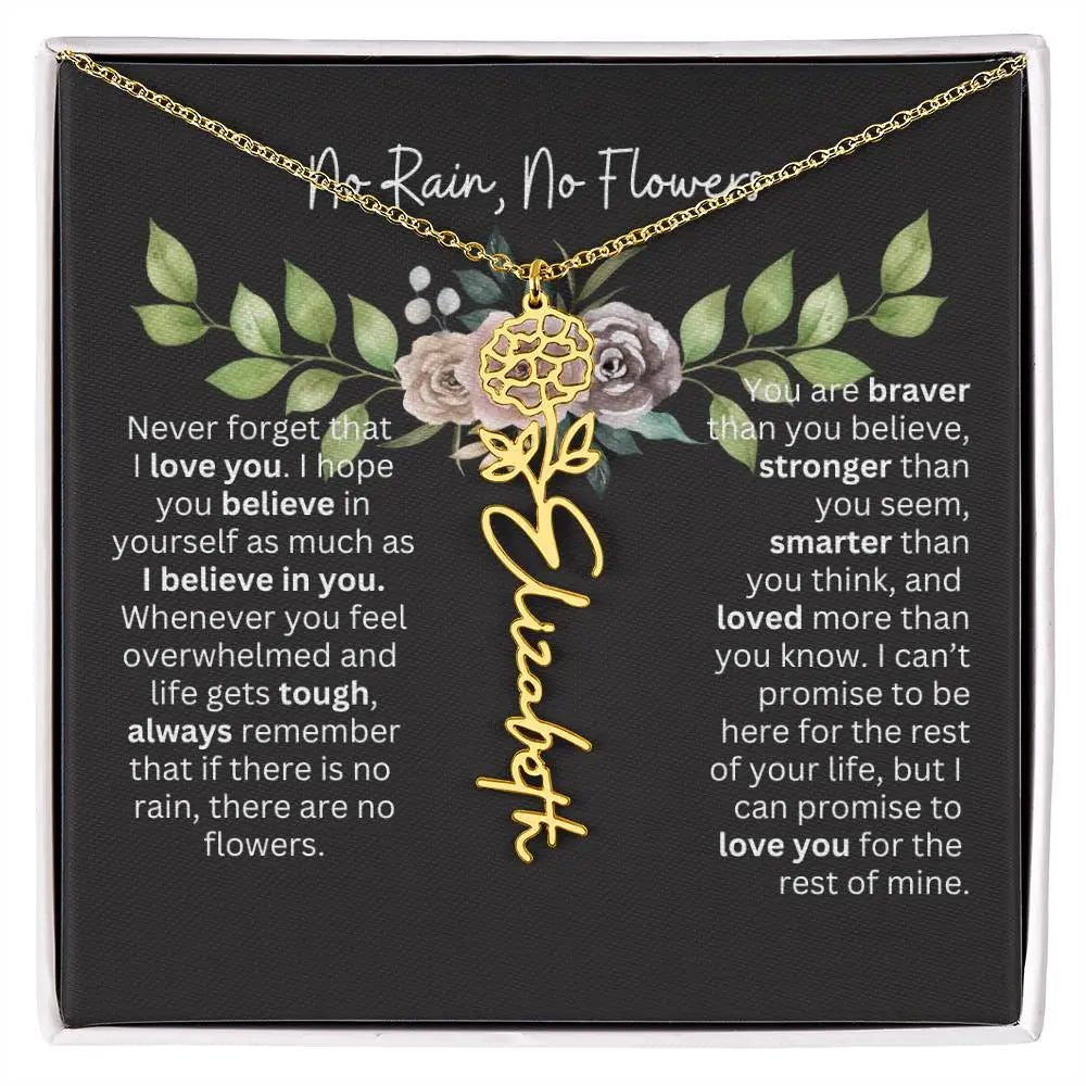Birth Flower Necklace With Name I No Rain - No Flowers | Elegant Gift for Daughter - Ever Trendy Essentials