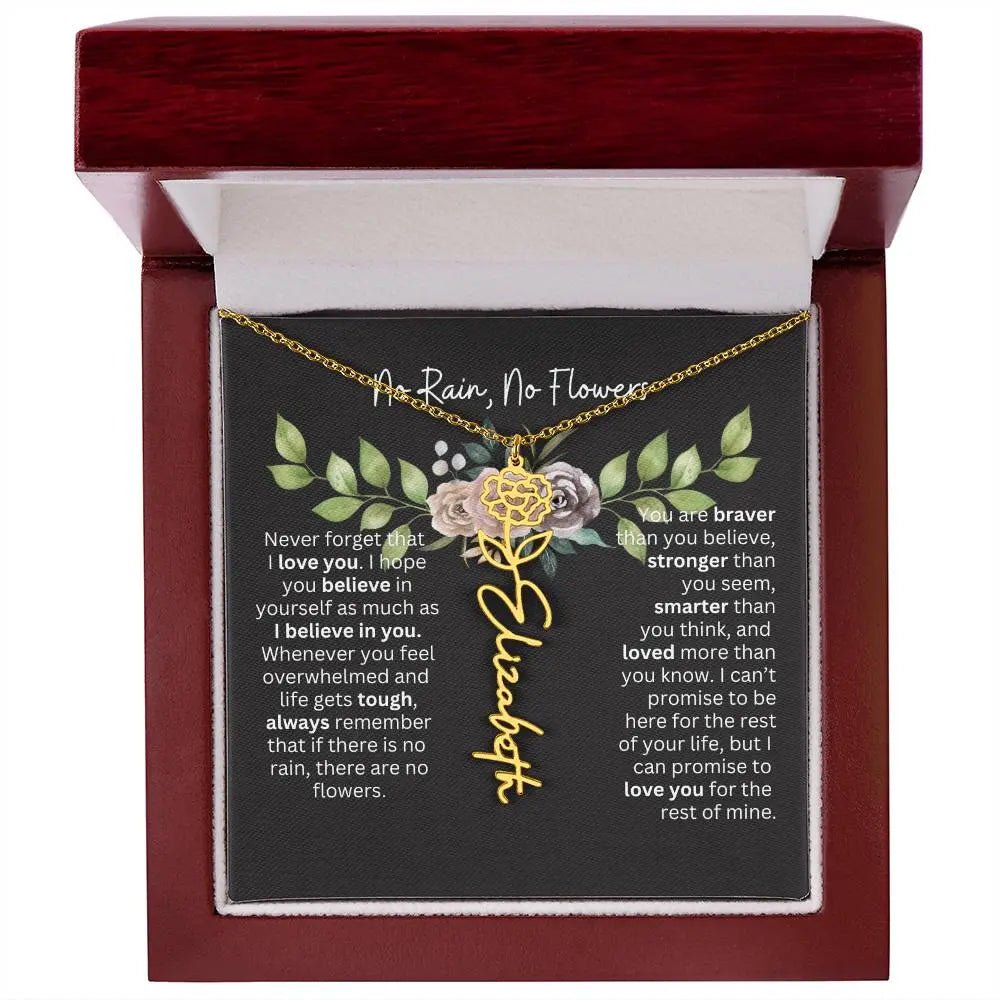 Birth Flower Necklace With Name I No Rain - No Flowers | Elegant Gift for Daughter - Ever Trendy Essentials