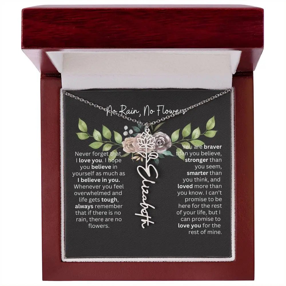 Birth Flower Necklace With Name I No Rain - No Flowers | Elegant Gift for Daughter - Ever Trendy Essentials