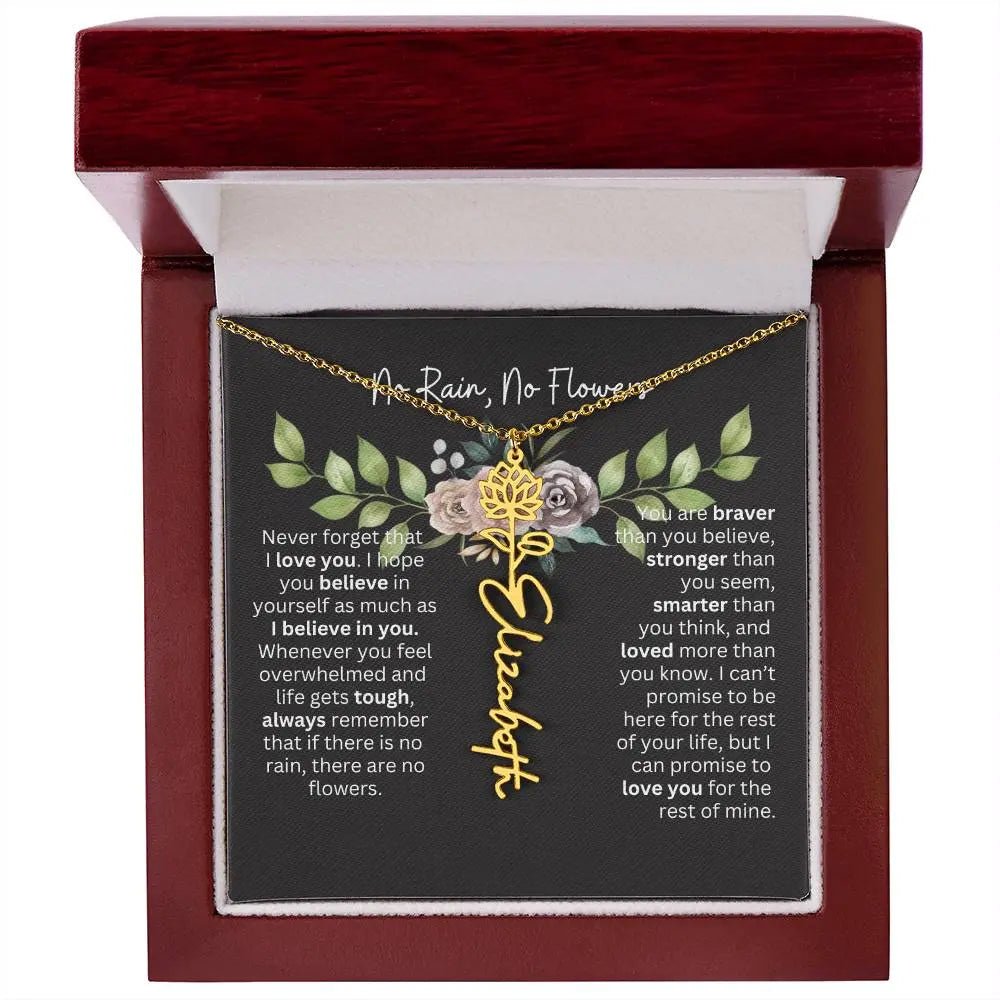 Birth Flower Necklace With Name I No Rain - No Flowers | Elegant Gift for Daughter - Ever Trendy Essentials