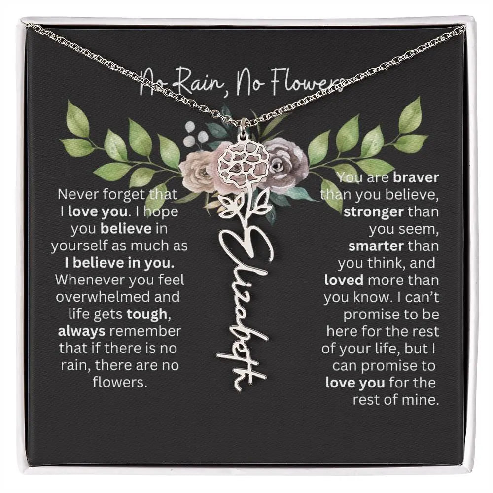 Birth Flower Necklace With Name I No Rain - No Flowers | Elegant Gift for Daughter - Ever Trendy Essentials