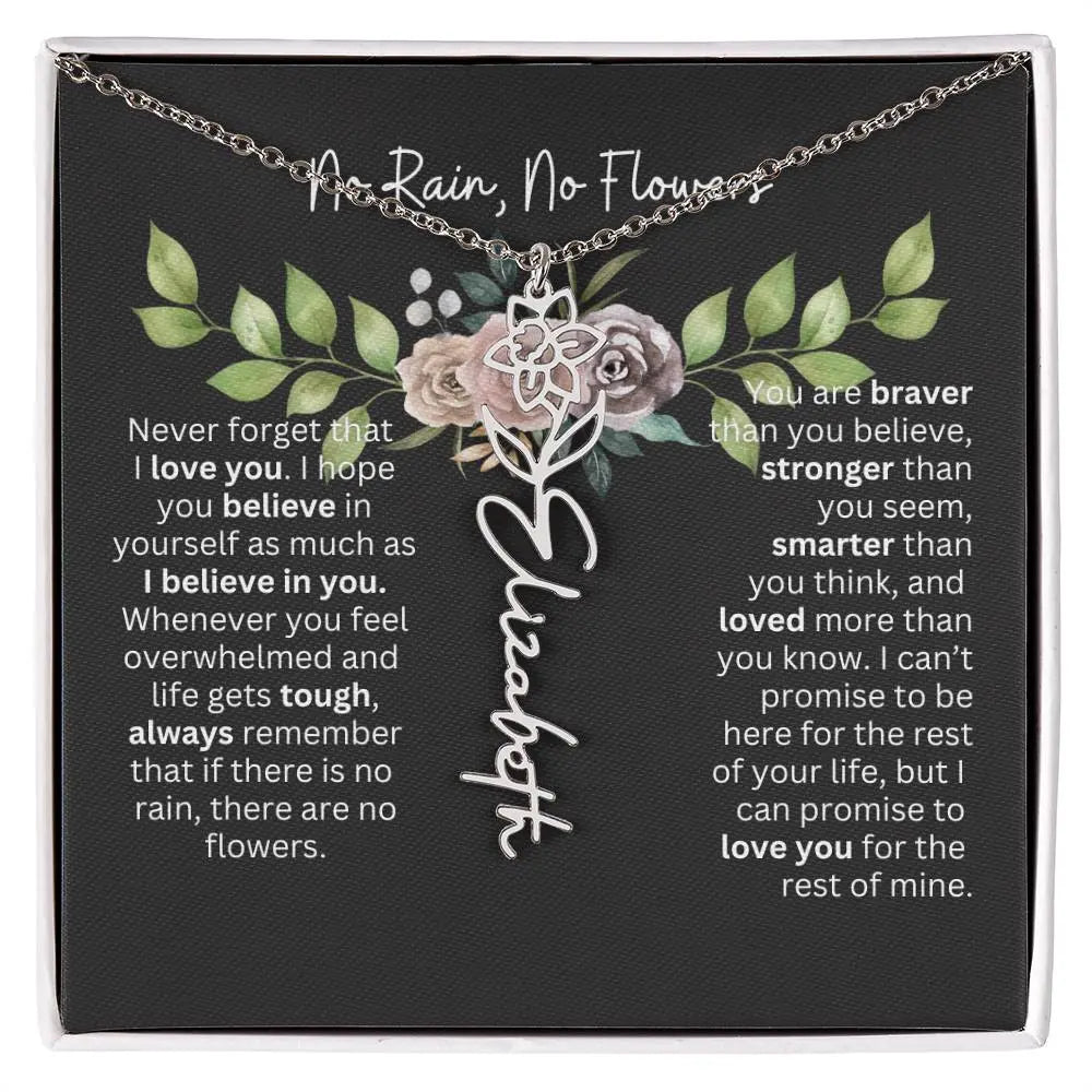 Birth Flower Necklace With Name I No Rain - No Flowers | Elegant Gift for Daughter - Ever Trendy Essentials