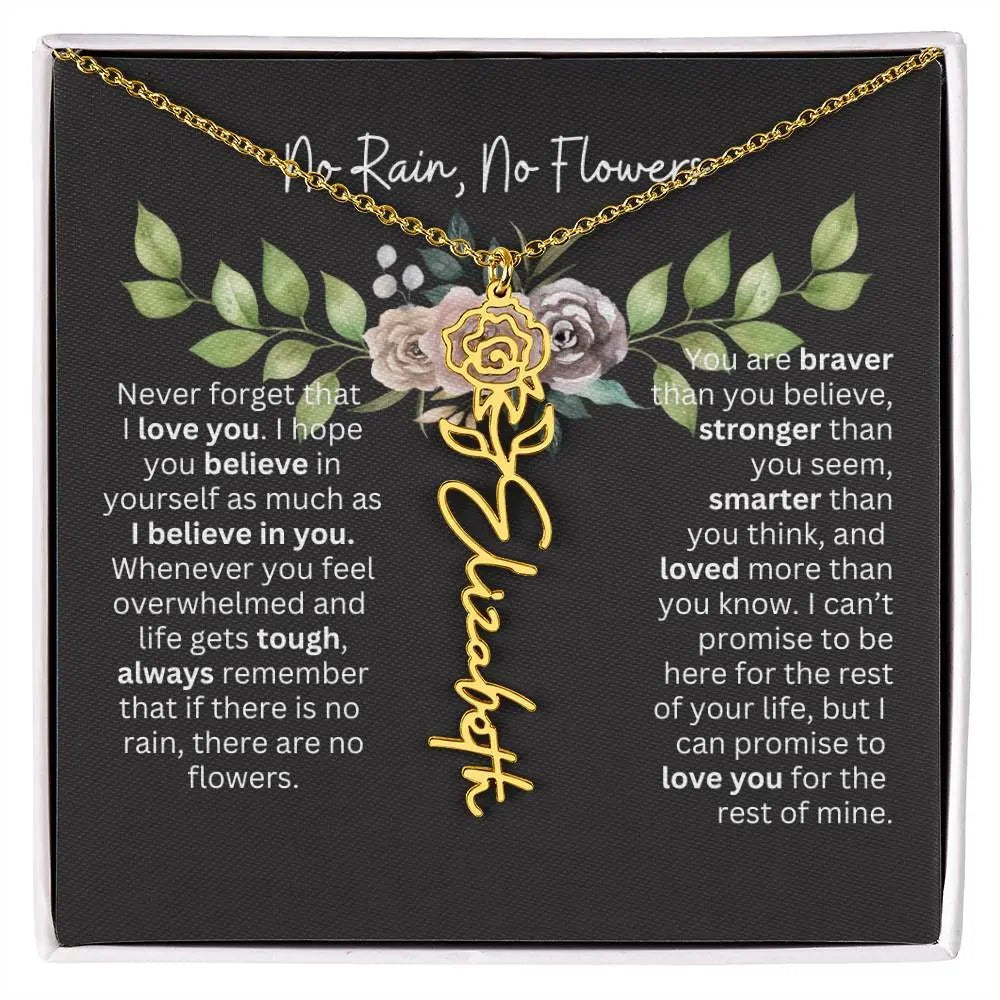 Birth Flower Necklace With Name I No Rain - No Flowers | Elegant Gift for Daughter - Ever Trendy Essentials