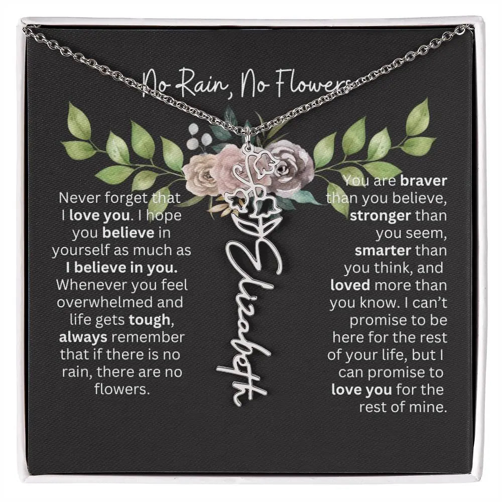 Birth Flower Necklace With Name I No Rain - No Flowers | Elegant Gift for Daughter - Ever Trendy Essentials