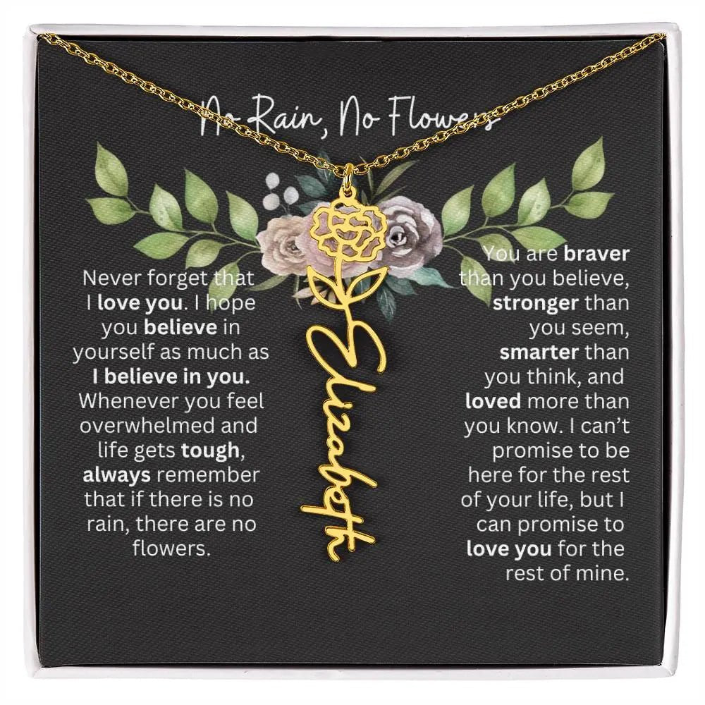 Birth Flower Necklace With Name I No Rain - No Flowers | Elegant Gift for Daughter - Ever Trendy Essentials