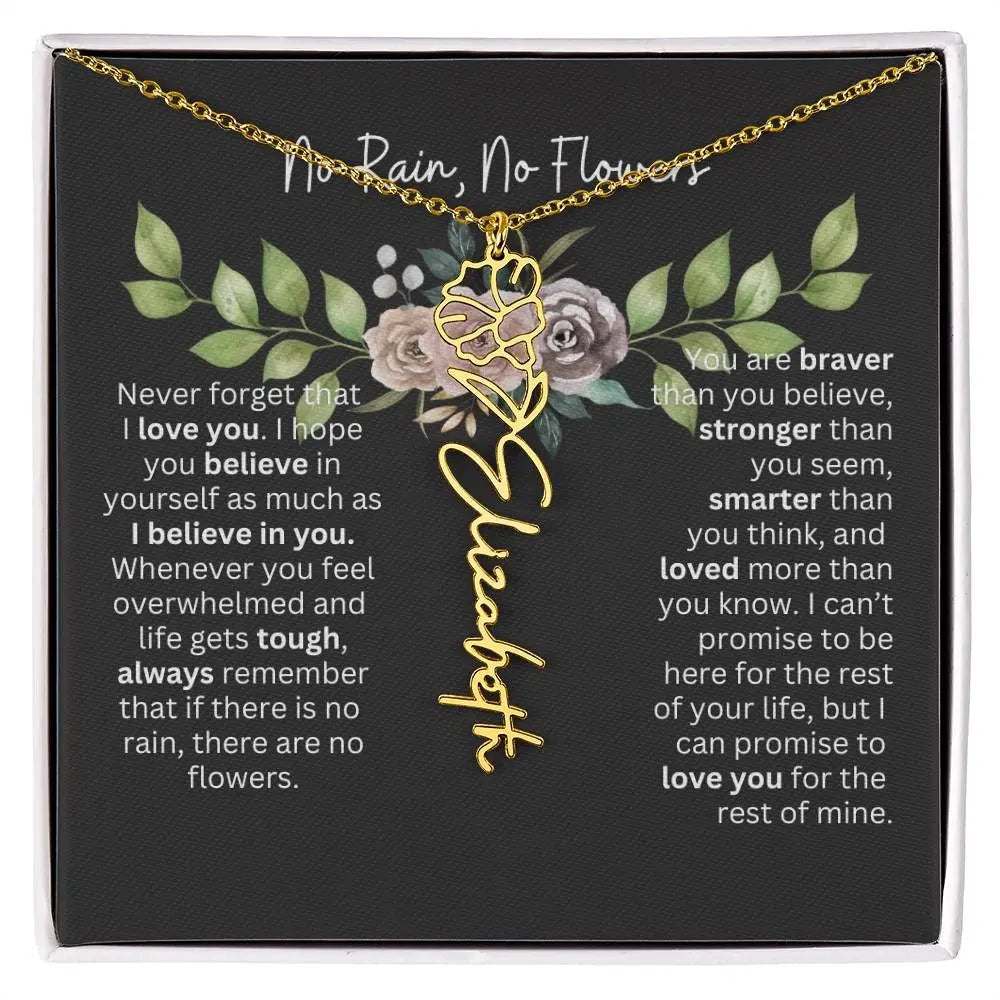 Birth Flower Necklace With Name I No Rain - No Flowers | Elegant Gift for Daughter - Ever Trendy Essentials