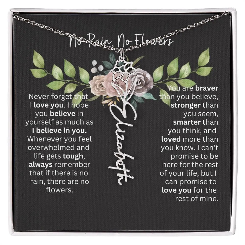 Birth Flower Necklace With Name I No Rain - No Flowers | Elegant Gift for Daughter - Ever Trendy Essentials