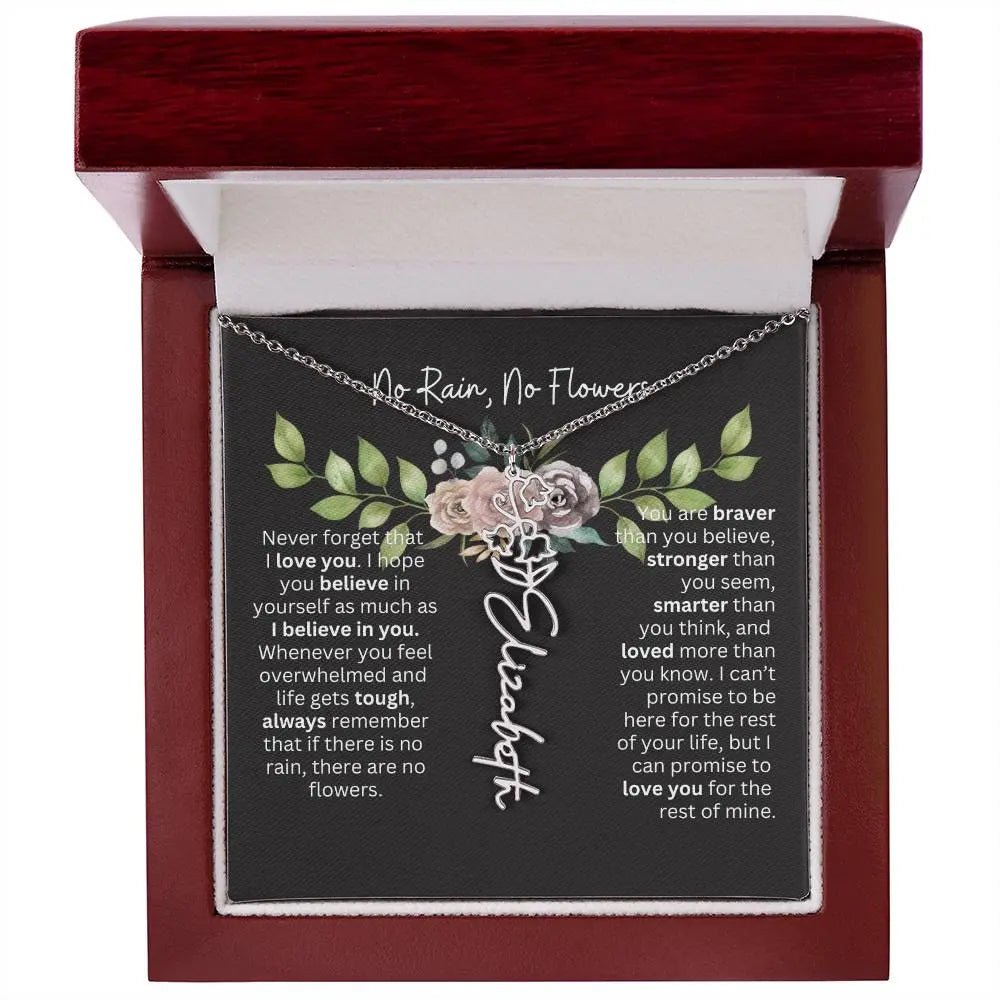 Birth Flower Necklace With Name I No Rain - No Flowers | Elegant Gift for Daughter - Ever Trendy Essentials