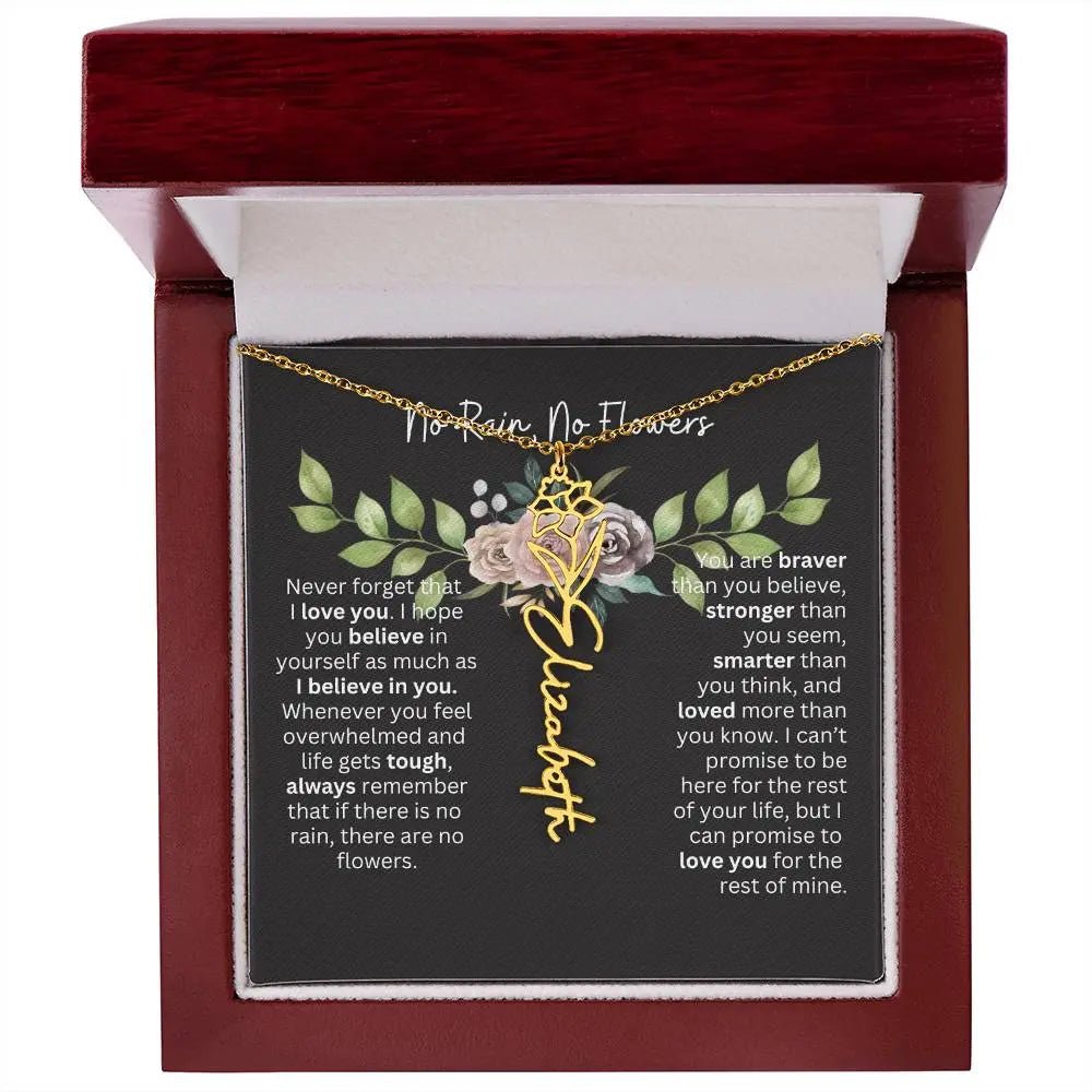 Birth Flower Necklace With Name I No Rain - No Flowers | Elegant Gift for Daughter - Ever Trendy Essentials