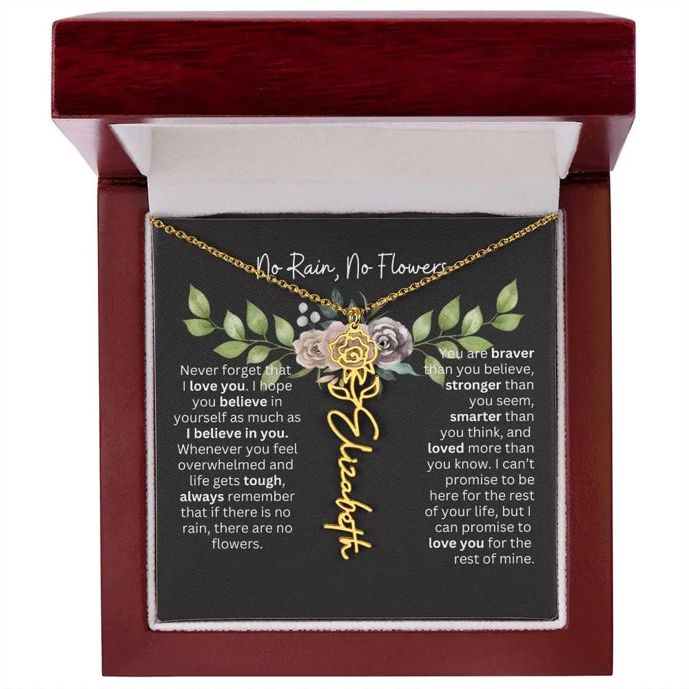 Birth Flower Necklace With Name I No Rain - No Flowers | Elegant Gift for Daughter - Ever Trendy Essentials