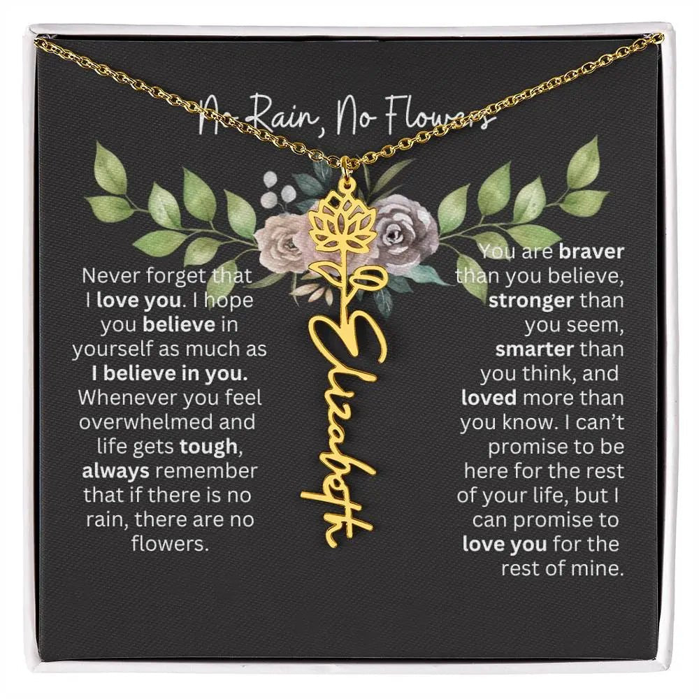 Birth Flower Necklace With Name I No Rain - No Flowers | Elegant Gift for Daughter - Ever Trendy Essentials