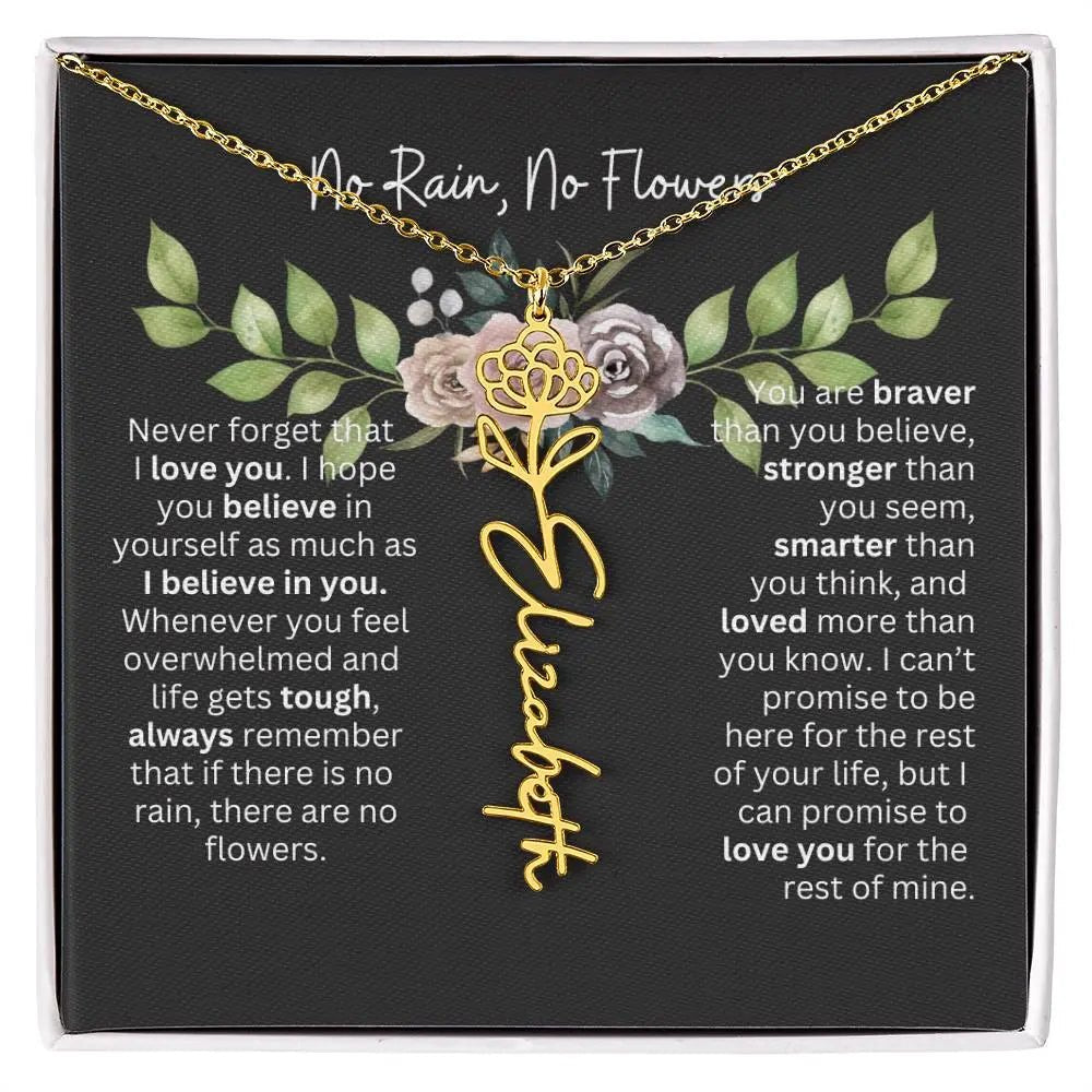 Birth Flower Necklace With Name I No Rain - No Flowers | Elegant Gift for Daughter - Ever Trendy Essentials