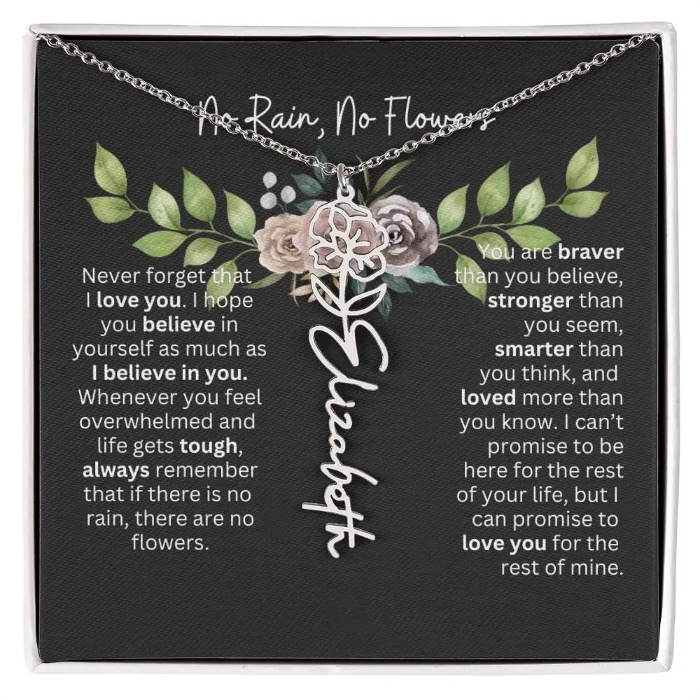 Birth Flower Necklace With Name I No Rain - No Flowers | Elegant Gift for Daughter - Ever Trendy Essentials