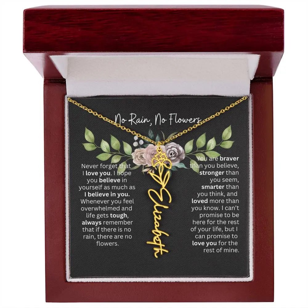 Birth Flower Necklace With Name I No Rain - No Flowers | Elegant Gift for Daughter - Ever Trendy Essentials