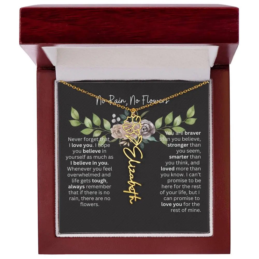 Birth Flower Necklace With Name I No Rain - No Flowers | Elegant Gift for Daughter - Ever Trendy Essentials