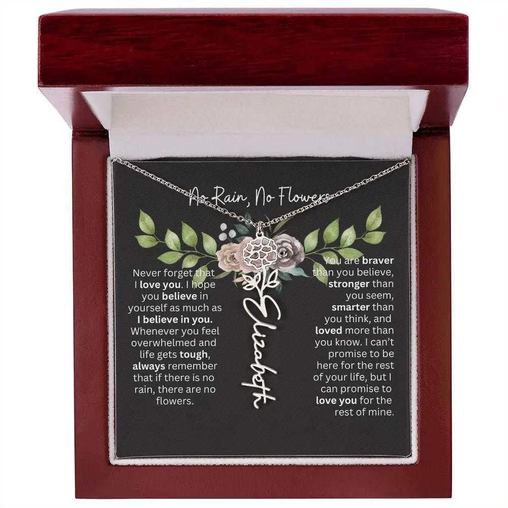 Birth Flower Necklace With Name I No Rain - No Flowers | Elegant Gift for Daughter - Ever Trendy Essentials