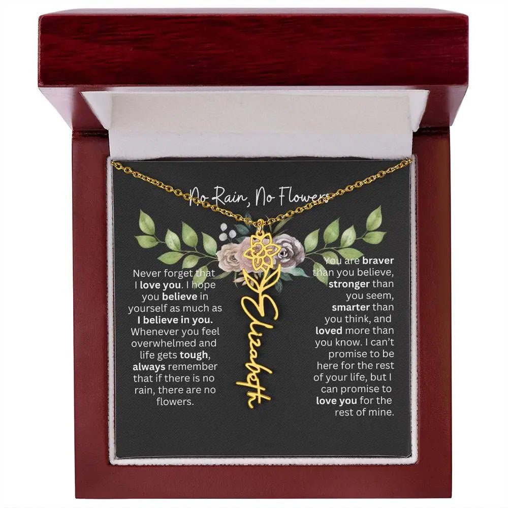 Birth Flower Necklace With Name I No Rain - No Flowers | Elegant Gift for Daughter - Ever Trendy Essentials