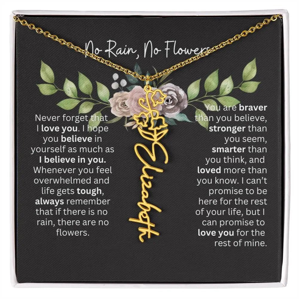 Birth Flower Necklace With Name I No Rain - No Flowers | Elegant Gift for Daughter - Ever Trendy Essentials