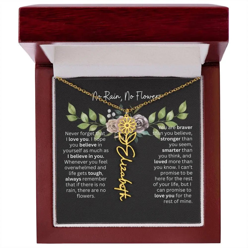 Birth Flower Necklace With Name I No Rain - No Flowers | Elegant Gift for Daughter - Ever Trendy Essentials