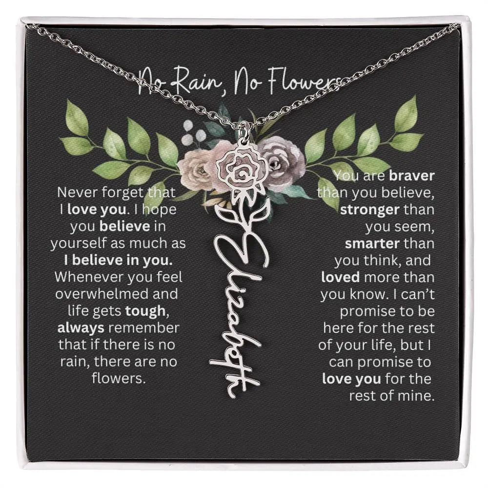 Birth Flower Necklace With Name I No Rain - No Flowers | Elegant Gift for Daughter - Ever Trendy Essentials