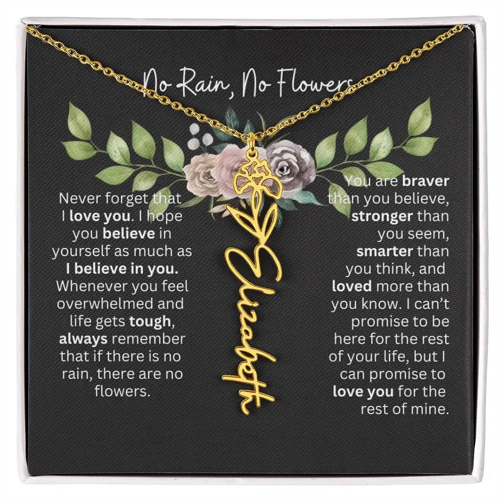 Birth Flower Necklace With Name I No Rain - No Flowers | Elegant Gift for Daughter - Ever Trendy Essentials