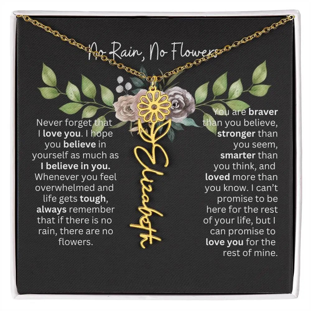 Birth Flower Necklace With Name I No Rain - No Flowers | Elegant Gift for Daughter - Ever Trendy Essentials