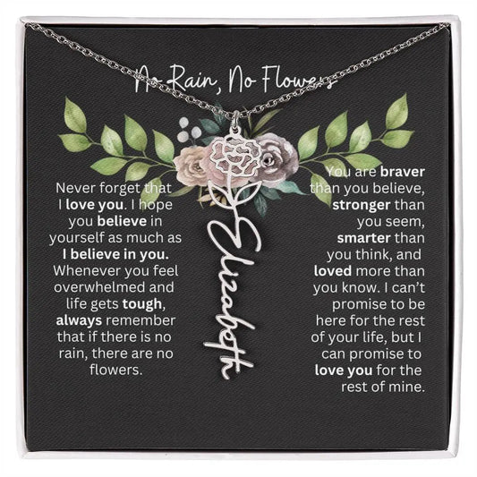Birth Flower Necklace With Name I No Rain - No Flowers | Elegant Gift for Daughter - Ever Trendy Essentials