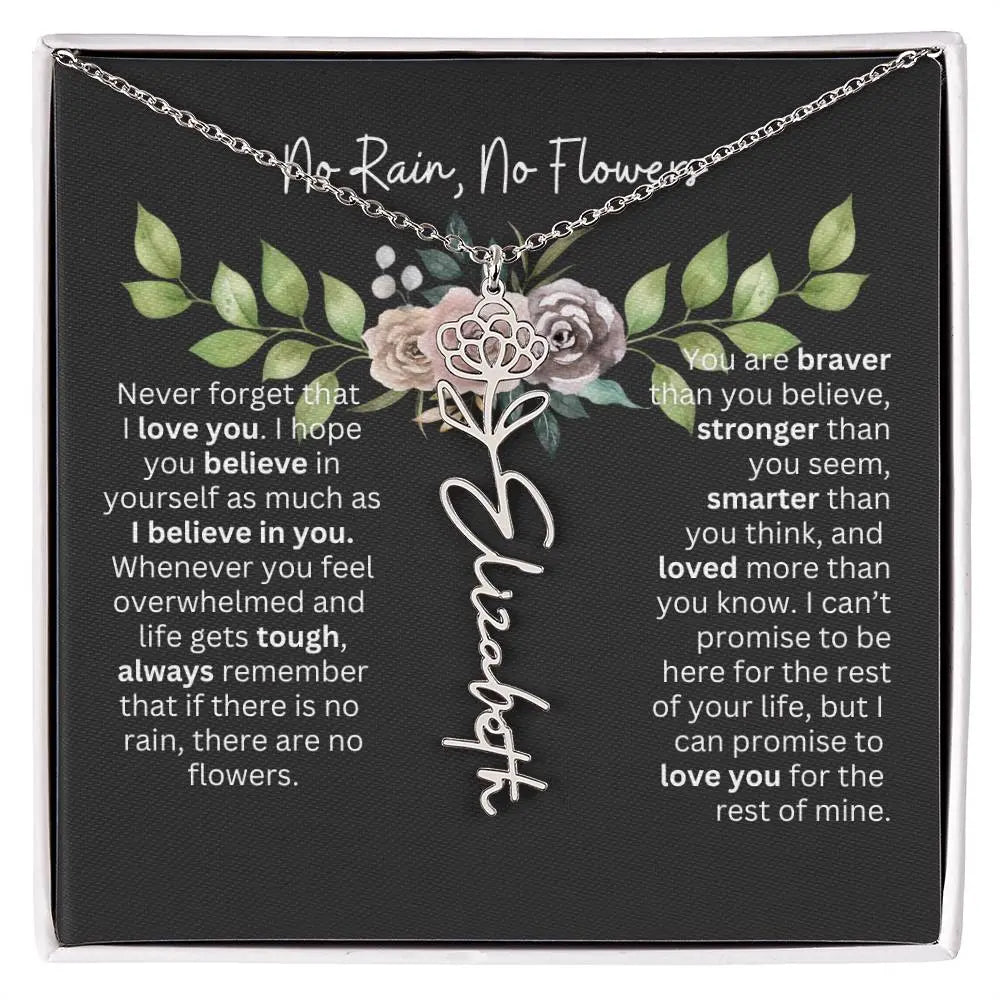 Birth Flower Necklace With Name I No Rain - No Flowers | Elegant Gift for Daughter - Ever Trendy Essentials