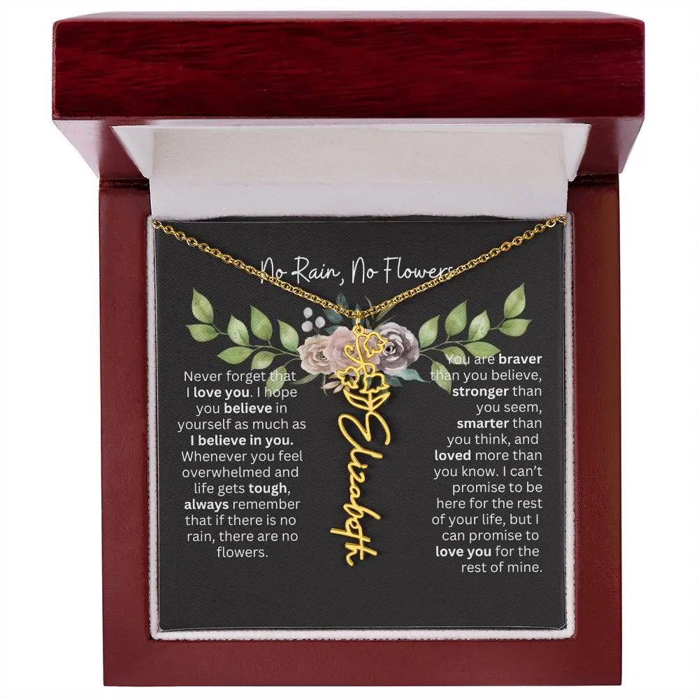 Birth Flower Necklace With Name I No Rain - No Flowers | Elegant Gift for Daughter - Ever Trendy Essentials