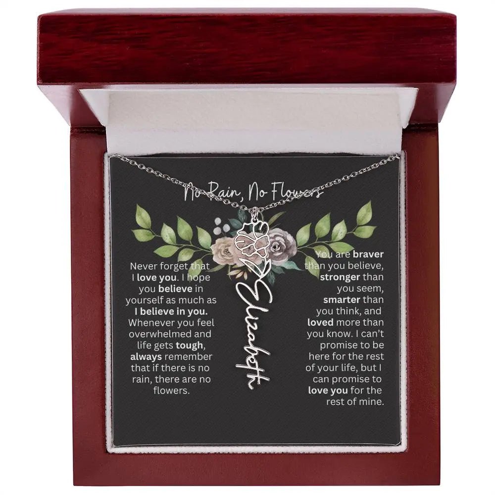 Birth Flower Necklace With Name I No Rain - No Flowers | Elegant Gift for Daughter - Ever Trendy Essentials